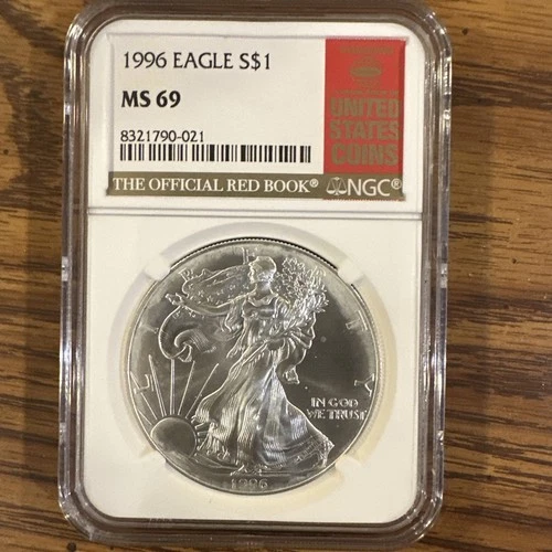 1996 American Silver Eagle Coin - NGC MS69 The Official Red Book