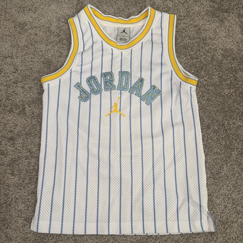Jordan Tank Youth S White Striped Jersey Basketball Melo 15 Kids Boys Breathable