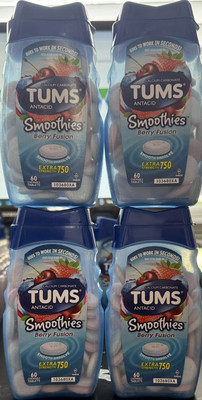 (4x) Tums SMOOTHIES Extra Strength 750 Antacid 60 chewable BERRY FUSION Ex 1/26