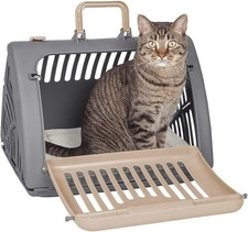 SportPet Designs Foldable Travel Cat Carrier Front Door Plastic,Gray Tan,Medium