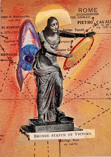Victory - Original Pop Surreal ACEO Mixed Media Collage Fantasy Art OOAK Vintage