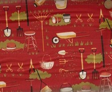 Farmyard Tools Sentimental Studios Moda red fabric BTY