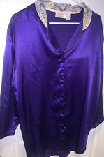 Vtg Victoria's Secret Gold Label Sleep Shirt NightGown Purple Liquid Satin SM -
