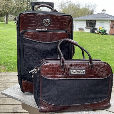 Brighton Luggage 2 Piece Set Black Canvas Brown Croc Leather