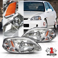 Chrome Housing Headlight Amber Corner Signal Reflector For 99-00 Honda Civic