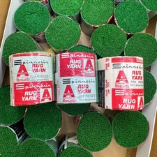 63 Vintage Spinnerin Acrylic Rug Yarn Lot Green/Cream Made in New Zealand