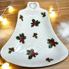Lefton China Bell Shaped Candy Dish w/Holly Pattern #8191
