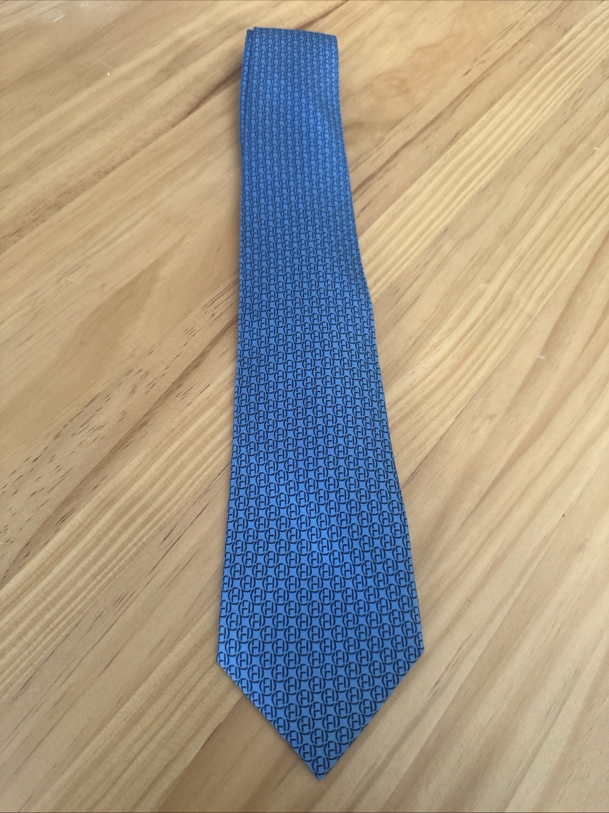 Hermes H Logo Sky Blue Silk Tie