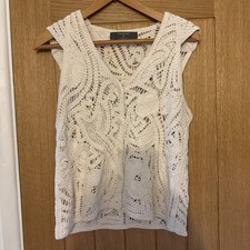 Ladies Cream Crochet Style Waistcoat  Top Siz...