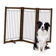 Wire Dog Gate Solid Wood Frame, Anti-Chewing, 3-Panel, 36" 36"-3 Panels Walnut