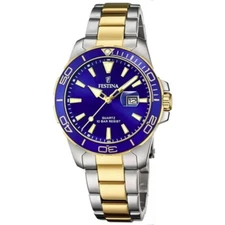 FESTINA Women's Boyfriend Watch F20504/1 Gold Tone Blue Steel Bracelet