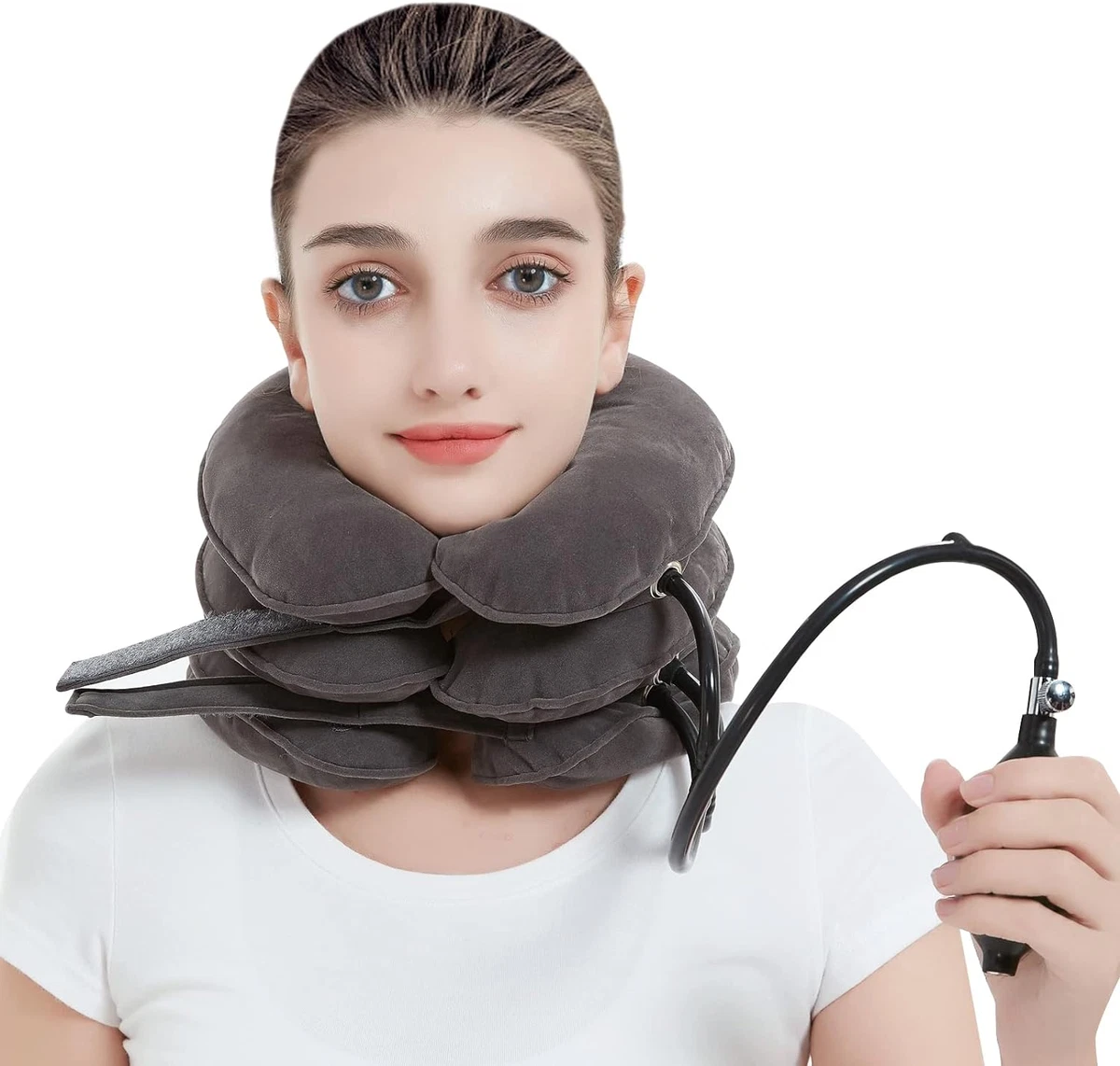 Inflatable neck top traction pillow