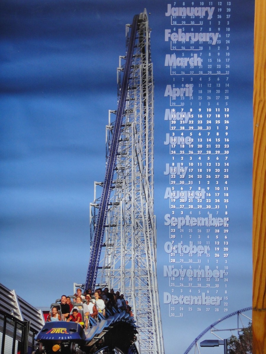 VINTAGE 2001 CEDAR POINT MILLENNIUM FORCE WALL CALENDAR POSTER