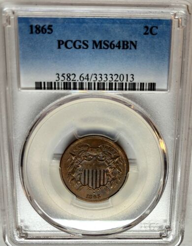 Choice 1865 2C Two Cent Piece PCGS MS64 BN, High Grade Beauty !!! - Picture 3 of 4