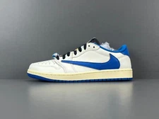 Fashion AJ1 Retro Low Fragment Travis Sc0tt Sail Military Blue Unisex Sneakers