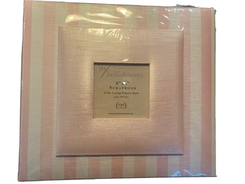 m/bellishments 8 X 8 Post Bound Scrapbook Album Pink with White Vert. Stripes 