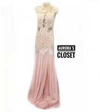 Mac Duggal 0 Pink Gown Mermaid Chiffon Crystal Lace Mesh 61041R 997