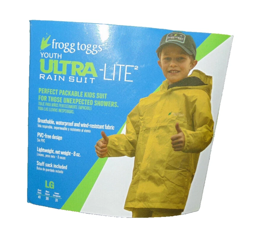 Traje de Lluvia Frogg Toggs Amarillo Ultra Lite2 Nuevo 2 Piezas Grande Juvenil Nuevo Foto 3 de 3