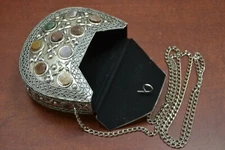 HANDMADE GEMSTONE CLUTCH VINTAGE BRASS METAL PURSE #F-1187