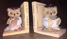 ARTMARK Vintage Toy Land Wise Owl 4.5" Bookend Figures SET OF 2 Cap Gown Scholar