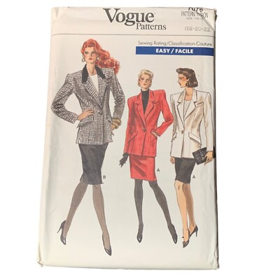 Vogue Patterns 1766 Misses Jacket Skirt Sewing Pattern Size 18-20-22 Uncut