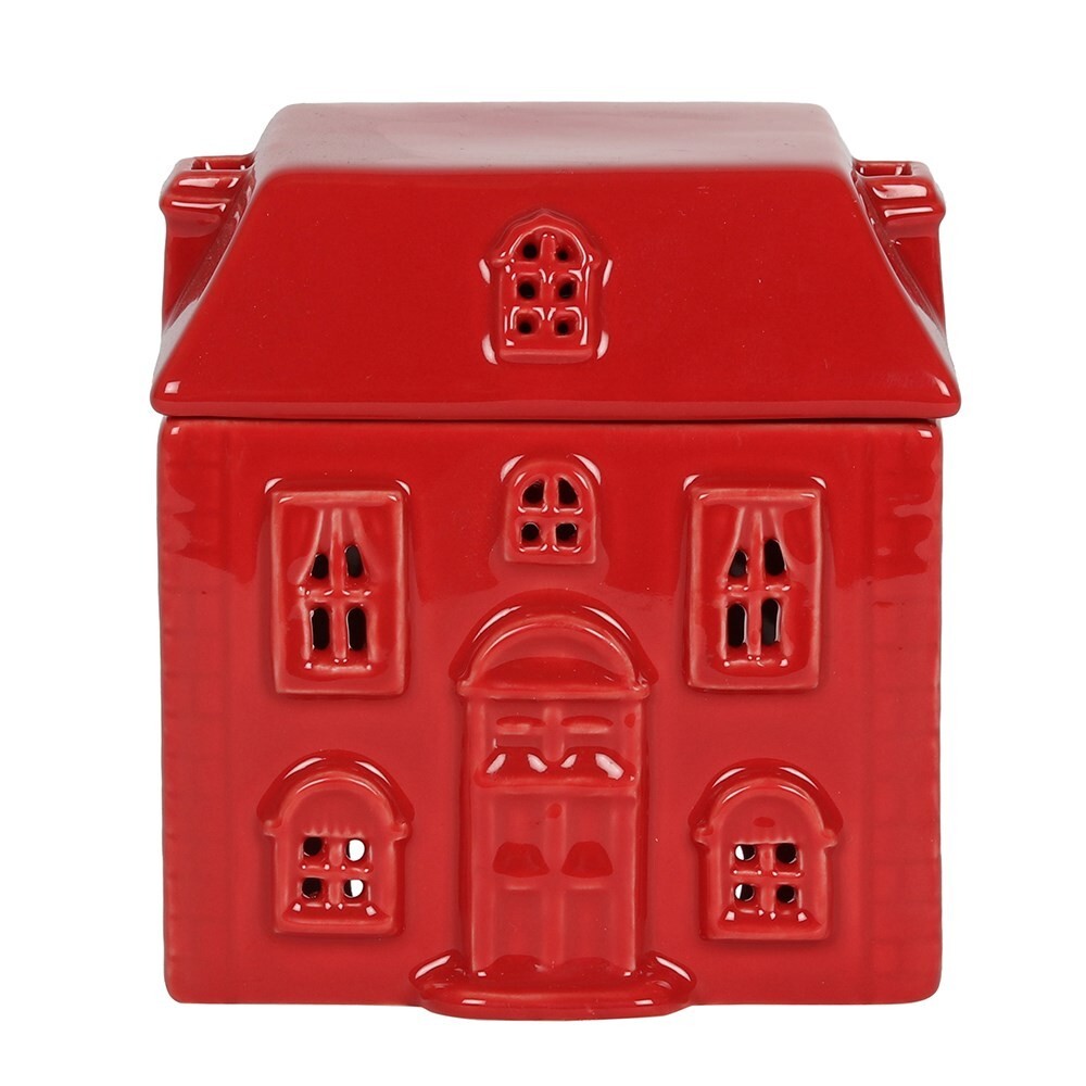 Glossy Red Ceramic House Oil Wax Burner Lidded Christmas Ideal Gift