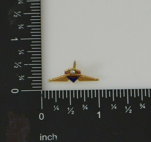 10K YG Delta Wing Tie Tack Diamond and Ruby Set Circa 1970 - Picture 7 of 7