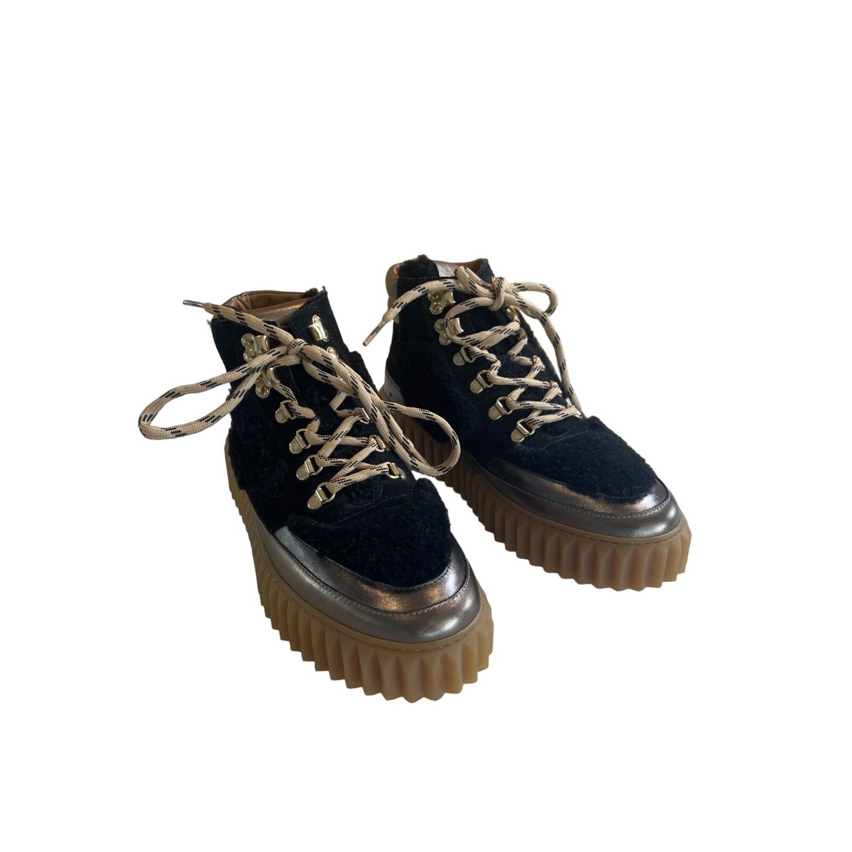 VOILE BLANCHE ブラック ハイカットブーツ New Voile Blanche Eva Shearling Metallic Leather Womens Hiking