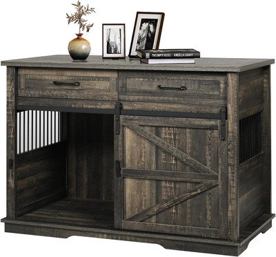 Dog Crates for Large Dogs, 48 Inch Large Dog Crate with 2 Drawers, Farmhouse Dog