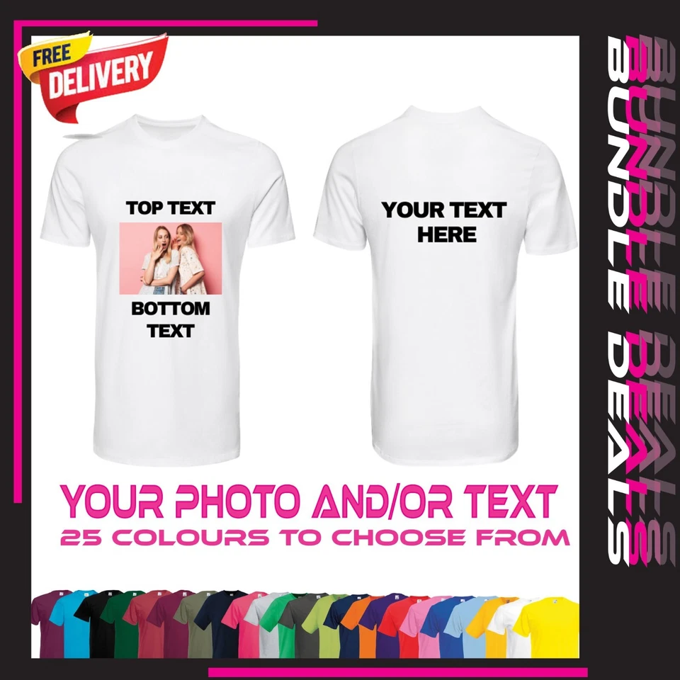Personalised T Shirt Custom Photo Your Image Text Here Printed Stag do Hen Party - Image 1 of 4