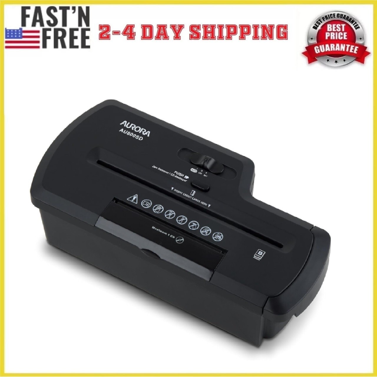 Aurora 8-Sheet Strip-cut Paper Shredder, CD Destroyer, without Basket
