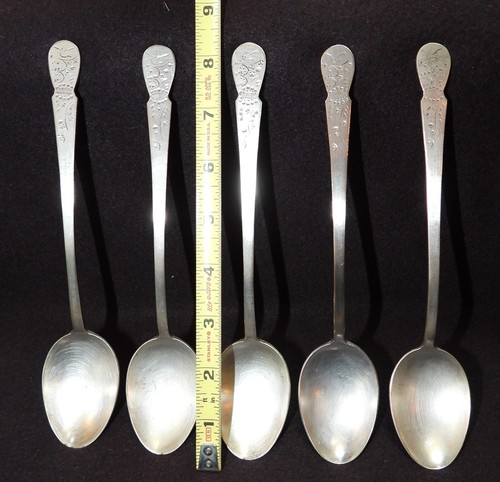 LOT of 5 Antique Handmade Korean Silver 8" Spoons Marked Silver on back 8.7 OZ - Picture 8 of 8