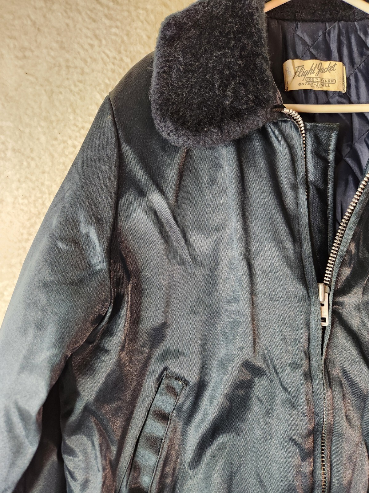 Vtg Flight Jacket Outer Shell Full Zip Quilted Li… - image 10