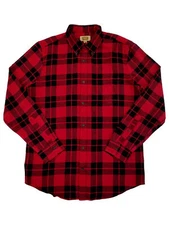 The Foundry Mens Red & Black Plaid Long Sleeve Button-Down Flannel Shirt