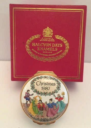 Halcyon Days 1987 DECK THE HALLS Weihnachten Emaille Box mit Zertifikat & Box - Bild 3 von 9
