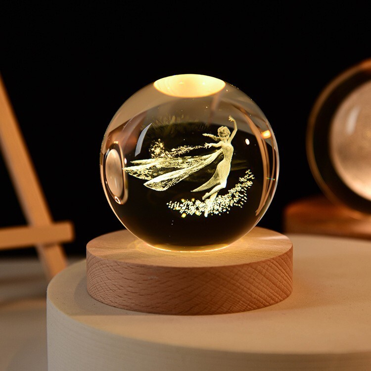 Illuminated Elsa Crystal Ball Decoration 3D Laser Engraving