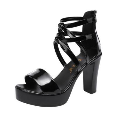 Rome Women's Chunky Heel Sandals Peep Toe Zipper Hollow Out