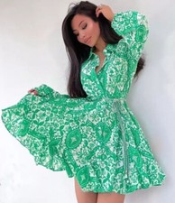 ZARA TIE DYE / PAISLEY FLORAL PRINT SHORT SHIRT DRESS VOLUMINOUS SKATER DRESS