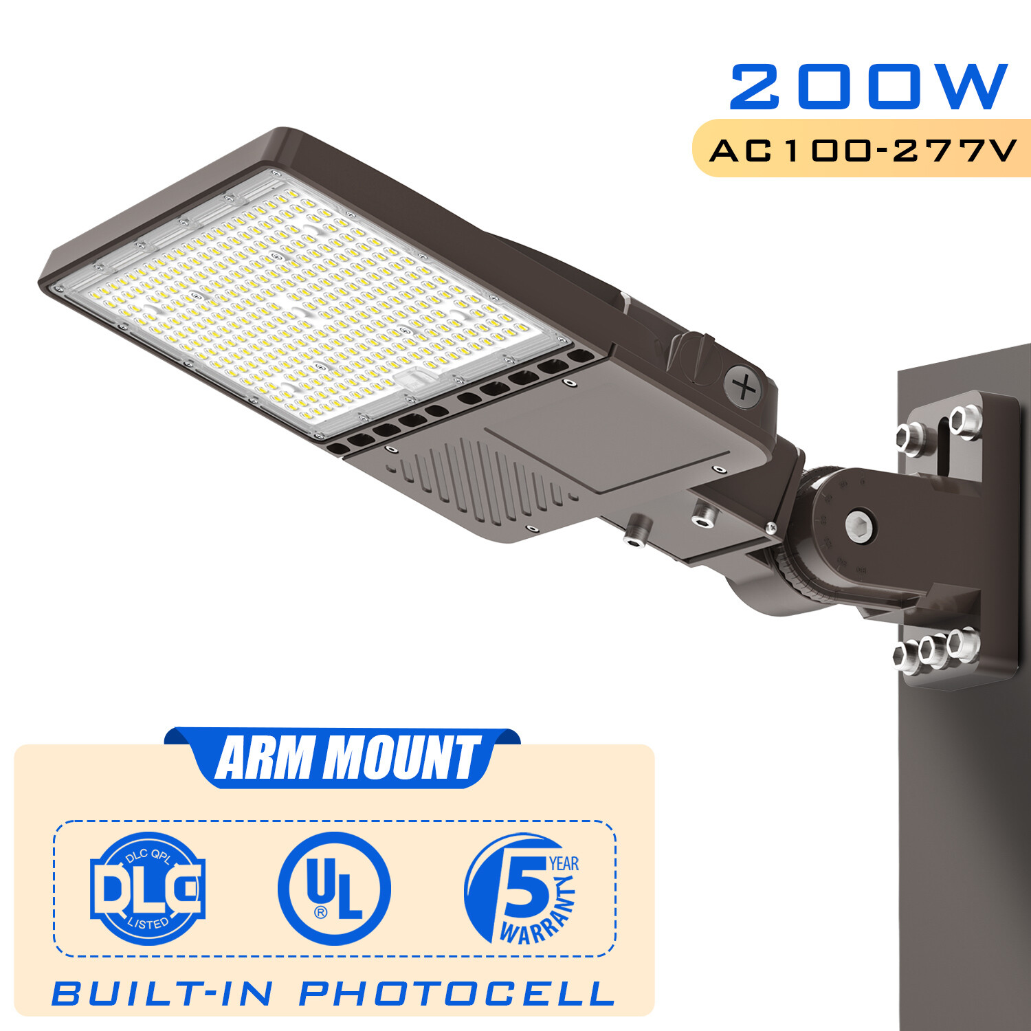 200W LED Parking Lot Light Commercial Shoebox Street Area Lighting Dusk to Dawn