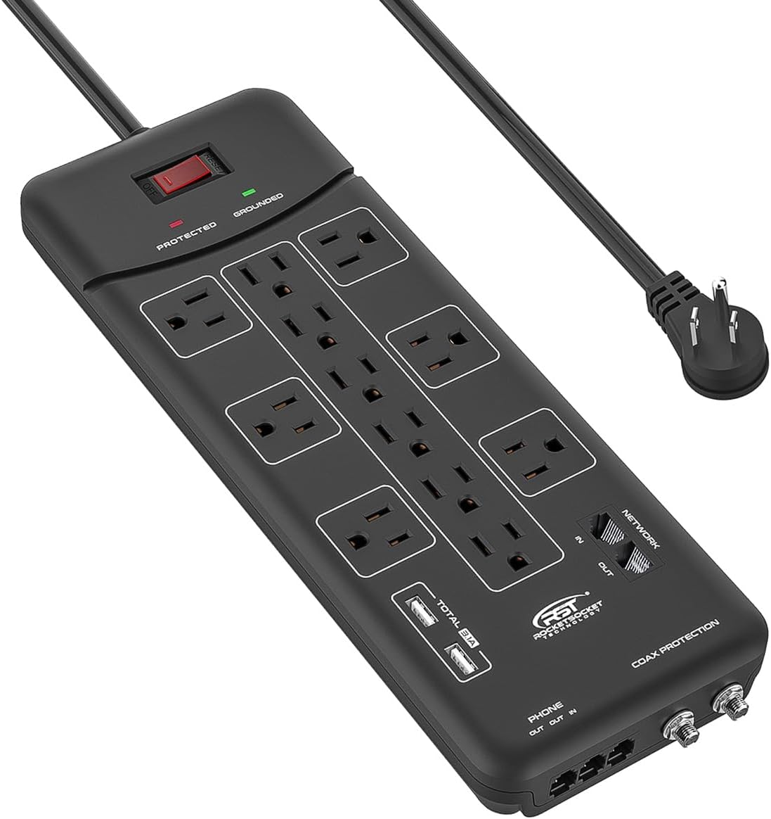 Surge Protector Power Strip (4050J) with Flat Plug and 2USB(3.1A), Surge Protect-image
