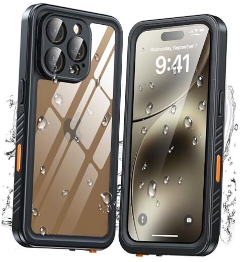 for Phone 16 Pro Case, Waterproof Built-in Screen Protector, [12 ip 6.3 Black