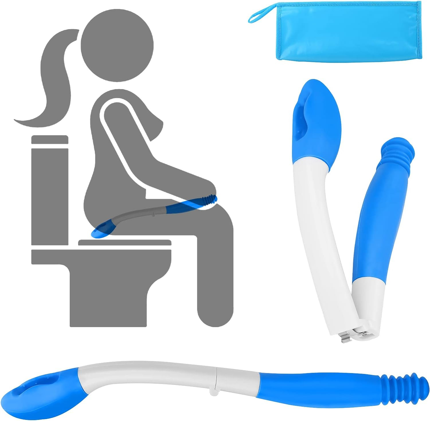 Foldable Toilet Aids for Wiping,  15.7" Long Reach Comfort Butt Wiper with PV Ca