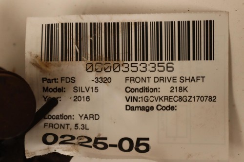 2014-2019 CHEVY SILVERADO 1500 5.3L 4X4 FRONT DRIVESHAFT CARDAN SHAFT OEM - Picture 5 of 5