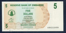 ZIMBABWE 5 Dollar 2006 FIOR DI STAMPA GIAN 1 Banknote