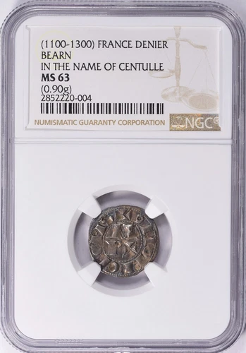 Viscount of Bearn NGC MS 63 France Denier 1100-1300 Name of Centulle Silver Coin