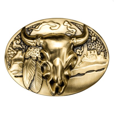 Brass Buckle, Bison Skull, Buffalo, Indian, Western