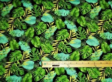 Valance Hawaiian Tropical Palm Fern Leaf Green Turquoise 42 x 14 Curtain Topper