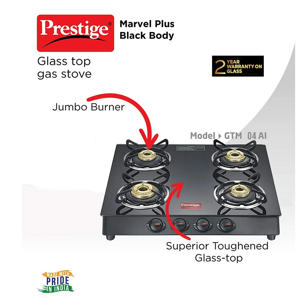 Prestige gas stove 2 burner glass top cheap