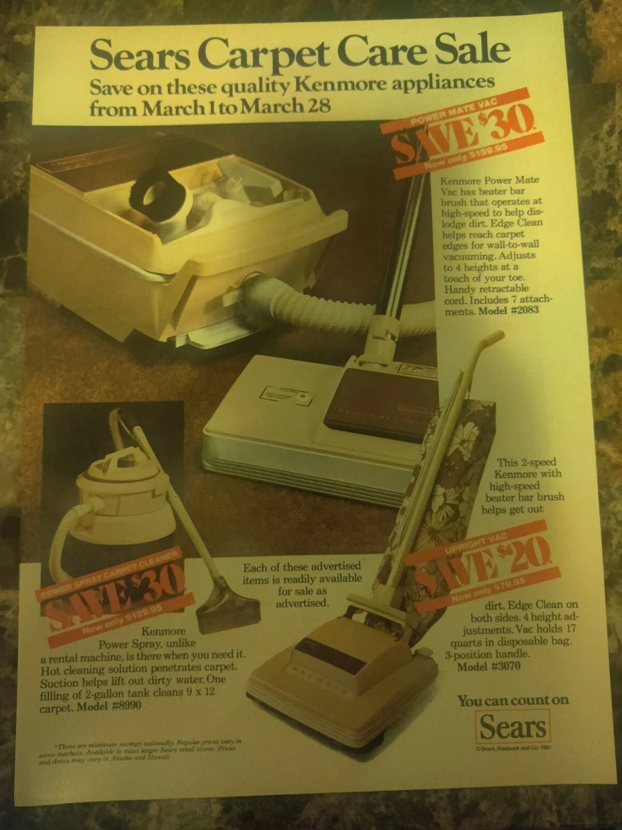 Kenmore Power Mate Vac Ad 1981 Sears Vacuum Cleaner Vintage Magazine Print