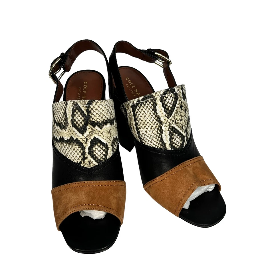 Sandalia Cole Haan Roccia Serpiente Negra Tacón Alto Punta abierta Talla 10B Foto 2 de 4